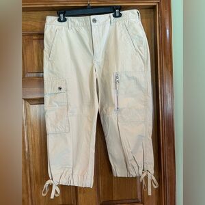 Lauren Jeans Company Cropped Cargo Trousers in Cream with Drawstring Hem